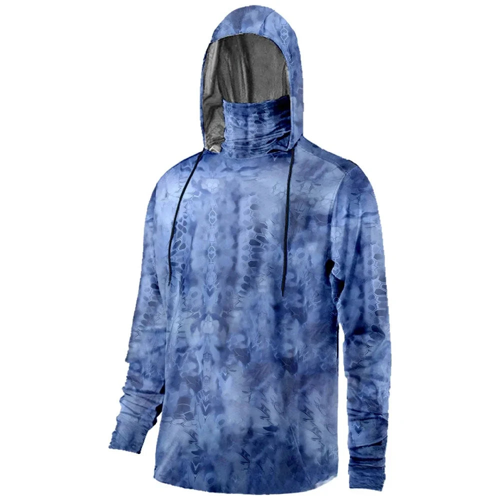Mens Fishing Clothing Fish Forced to Work Tuna Camouflage Printed Sun Protection Face Mask Hoodies Outdoor Sports Breathable