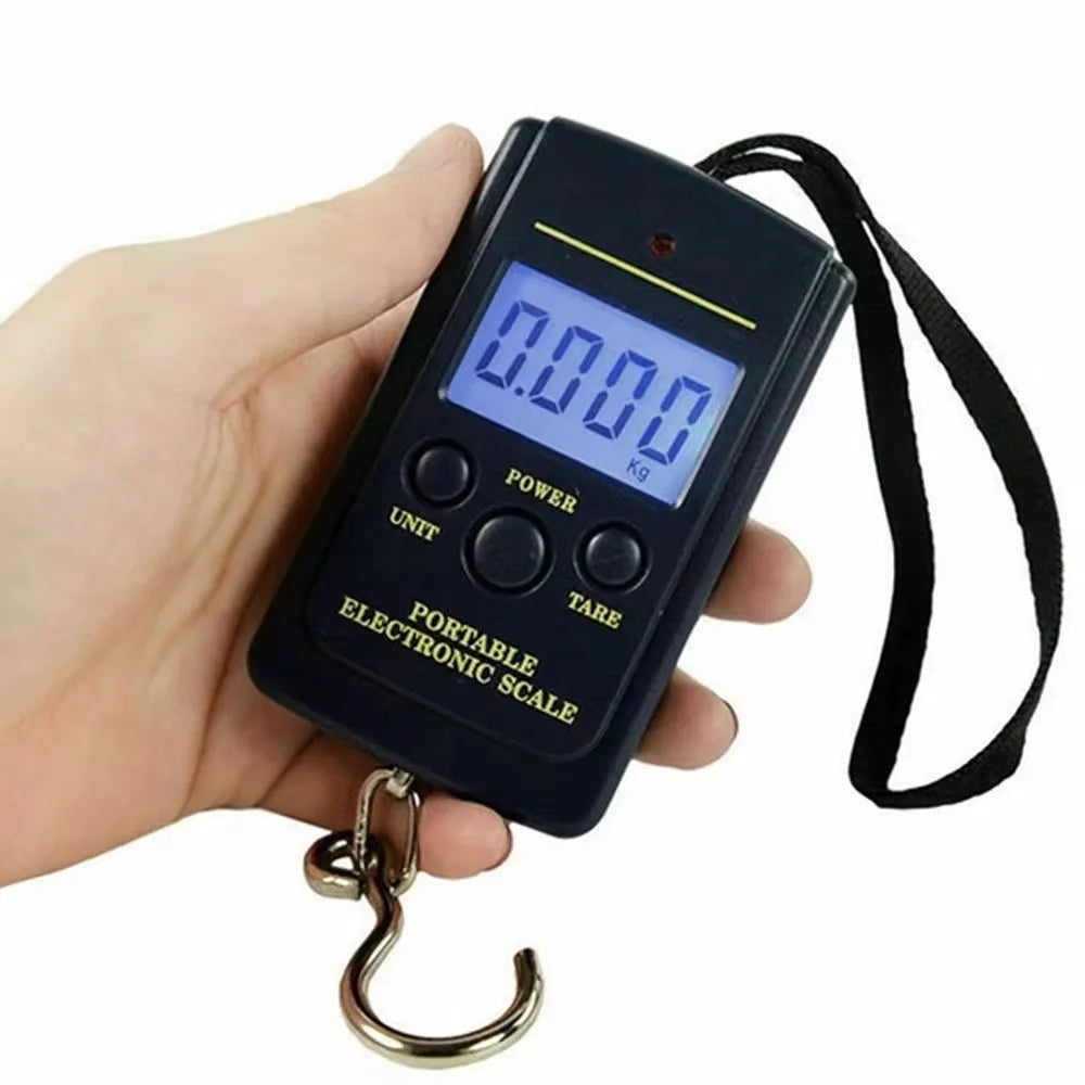 FLYSAND 110lb/50kg Electronic Scale Backlit LCD Display with Measuring Tape Balance Digital Fishing Hanging Hook Scale Tool