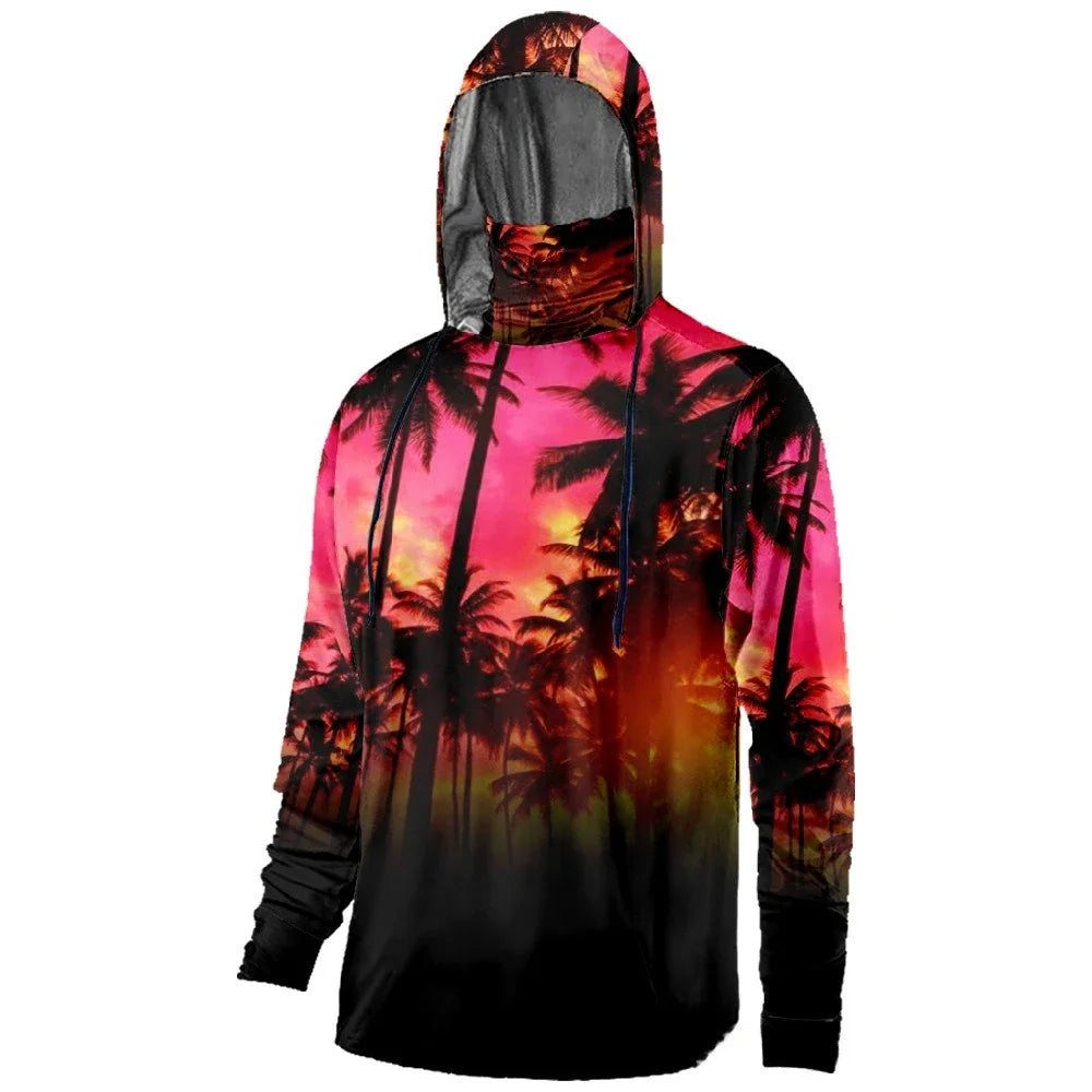 Mens Fishing Clothing Fish Forced to Work Tuna Camouflage Printed Sun Protection Face Mask Hoodies Outdoor Sports Breathable