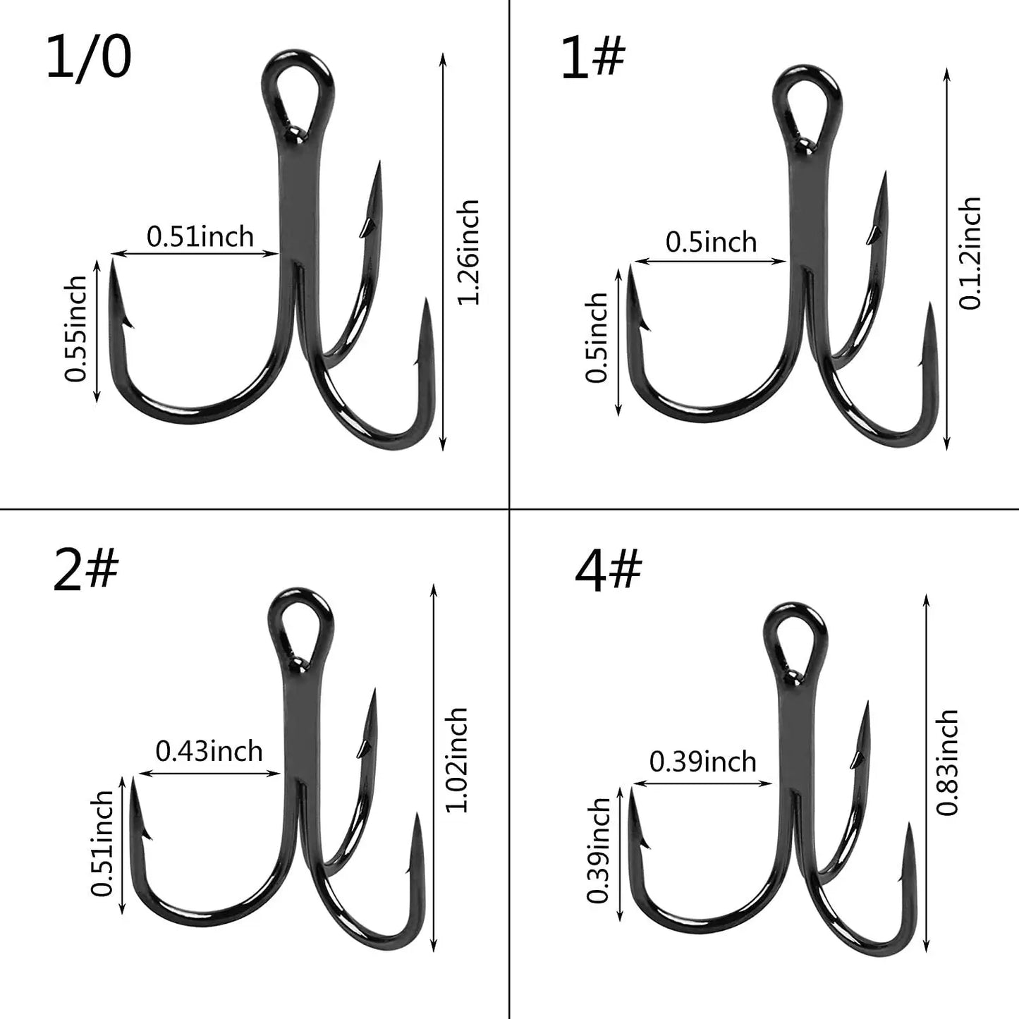100pcs Treble Hooks Saltwater Fishing Hooks High-Carbon Steel Fishhooks High Strength Fishing Hooks Size 1/0#-14#
