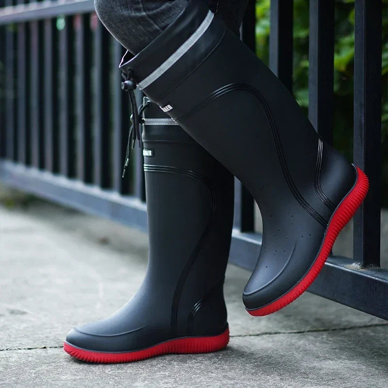 Men's Women's High-End Rain Boots Closed Rainproof and Waterproof Short and Mid.Calf Length Non-Slip Drawstring Rubber Boots