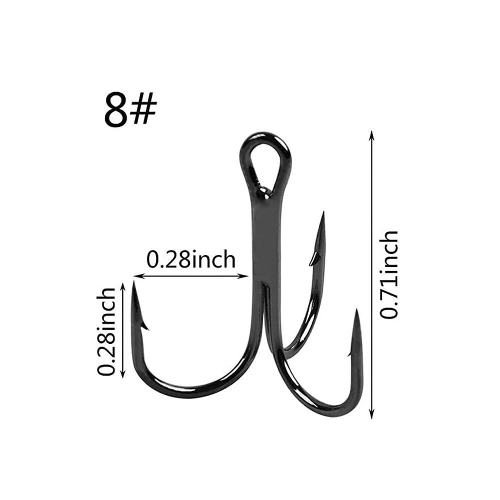 100pcs Treble Hooks Saltwater Fishing Hooks High-Carbon Steel Fishhooks High Strength Fishing Hooks Size 1/0#-14#