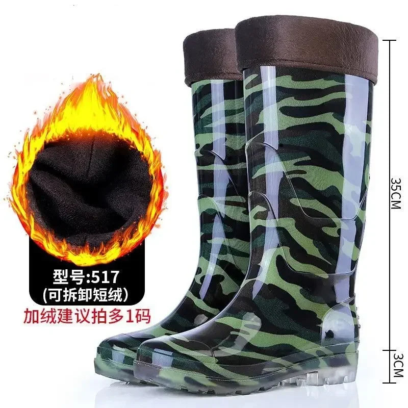 Camo Rubber Boots Men Anti Slip High Water Shoes Kitchen Waterproof Rubber Shoes Work Rain Boots for Fishing 2024