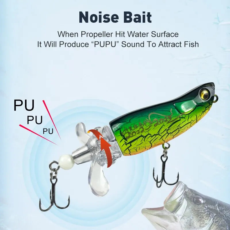 Popper Fishing Lures Top Water Hard Baits Whopper Plopper Soft Rotating Tail 85mm 15g Popper Wobblers For Bass Pike