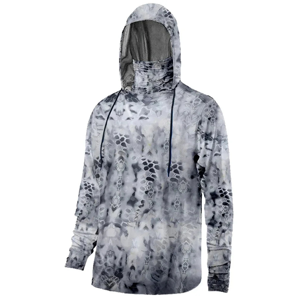 Mens Fishing Clothing Fish Forced to Work Tuna Camouflage Printed Sun Protection Face Mask Hoodies Outdoor Sports Breathable