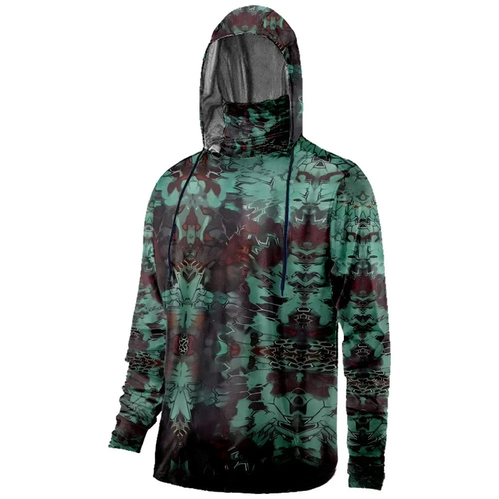 Mens Fishing Clothing Fish Forced to Work Tuna Camouflage Printed Sun Protection Face Mask Hoodies Outdoor Sports Breathable