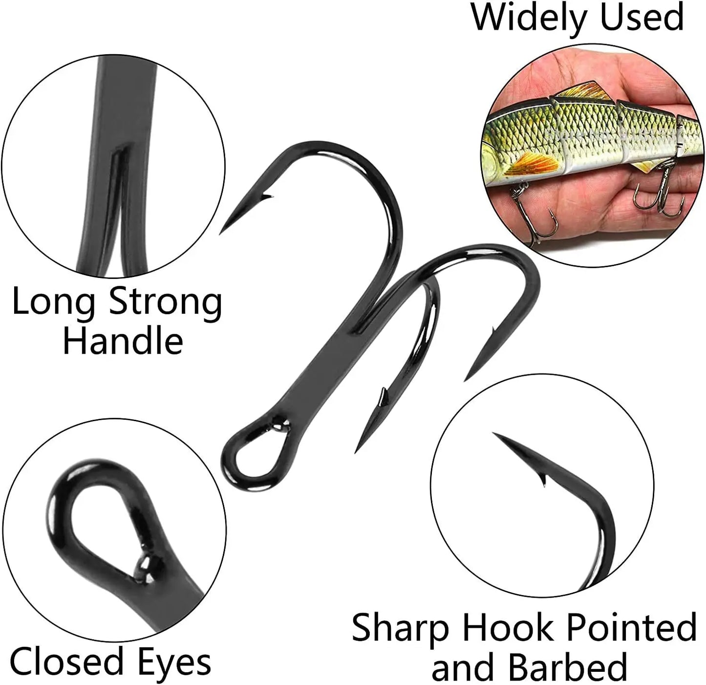 100pcs Treble Hooks Saltwater Fishing Hooks High-Carbon Steel Fishhooks High Strength Fishing Hooks Size 1/0#-14#