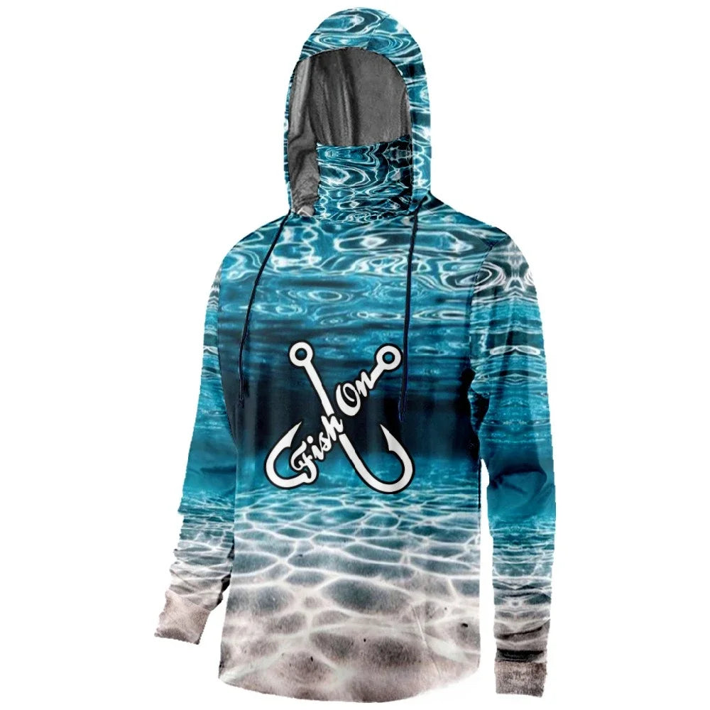Mens Fishing Clothing Fish Forced to Work Tuna Camouflage Printed Sun Protection Face Mask Hoodies Outdoor Sports Breathable