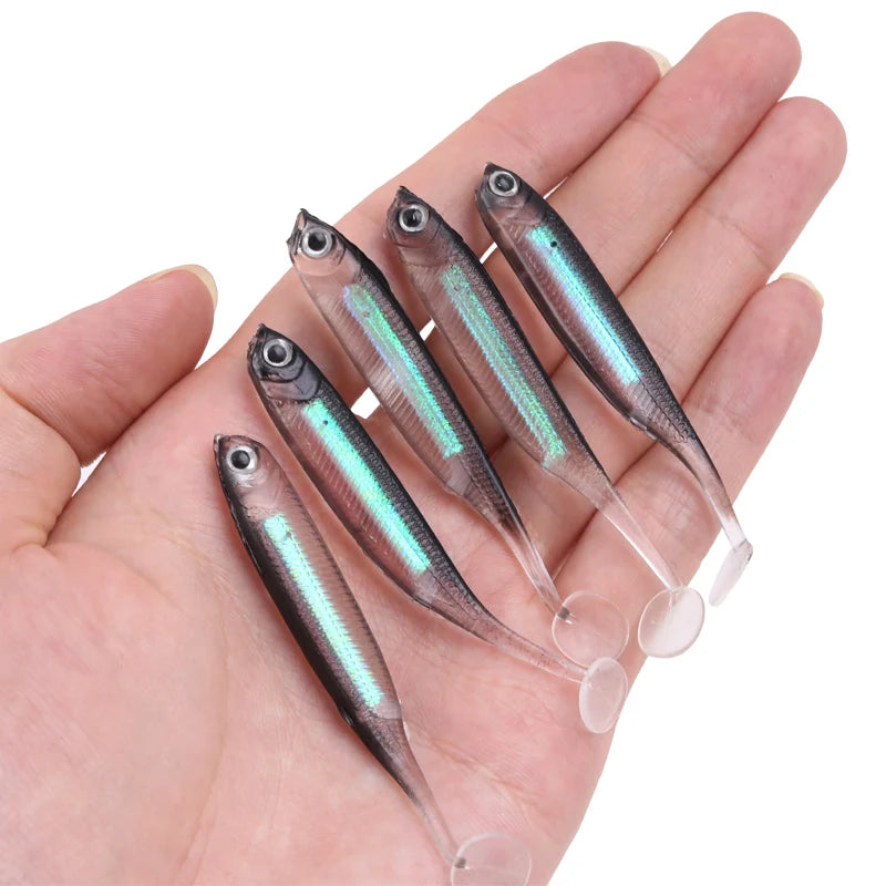 10Pcs/set Soft Plastic Fishing Lures Swimbait Lifelike Fishing Lures Minnow Bass Bait Paddle Tail Fishing Accessories