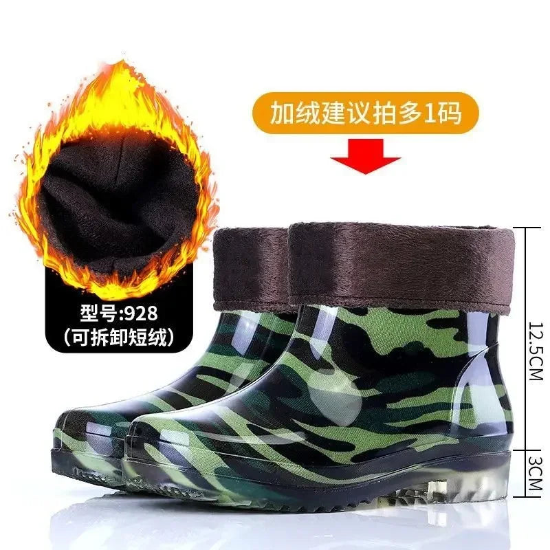 Camo Rubber Boots Men Anti Slip High Water Shoes Kitchen Waterproof Rubber Shoes Work Rain Boots for Fishing 2024