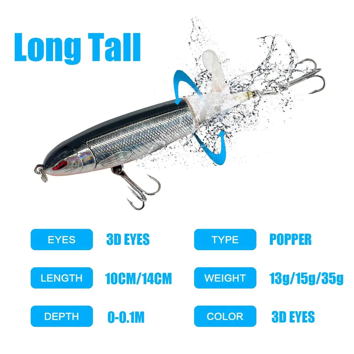 13g/15g/35g Topwater Fishing Lure Whopper Popper Artificial Bait Hard Plopper Soft Rotating Tail Fishing Tackle Fishing Bait