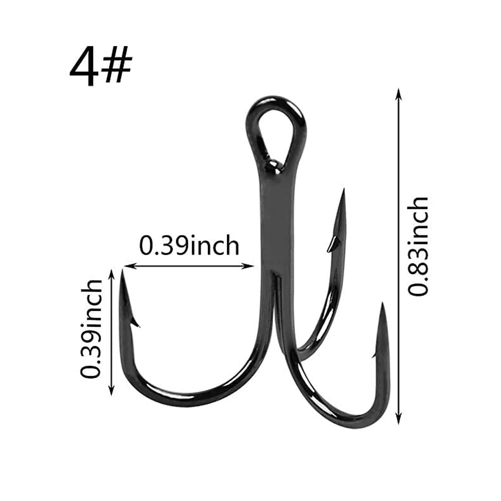 100pcs Treble Hooks Saltwater Fishing Hooks High-Carbon Steel Fishhooks High Strength Fishing Hooks Size 1/0#-14#