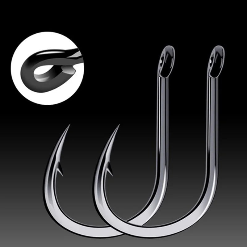 100pcs/box #3~12 High Carbon Steel Fishing Hooks Pack with Hole Fishing Hooks Circle Black Barbed Hooks