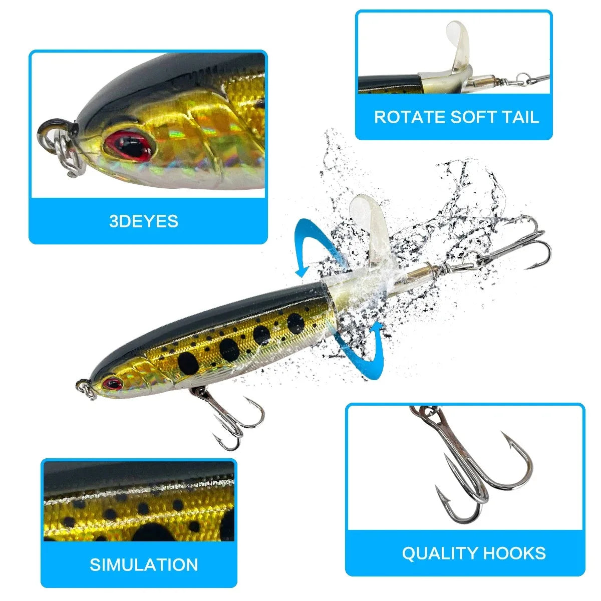 13g/15g/35g Topwater Fishing Lure Whopper Popper Artificial Bait Hard Plopper Soft Rotating Tail Fishing Tackle Fishing Bait