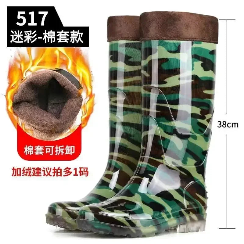 Camo Rubber Boots Men Anti Slip High Water Shoes Kitchen Waterproof Rubber Shoes Work Rain Boots for Fishing 2024