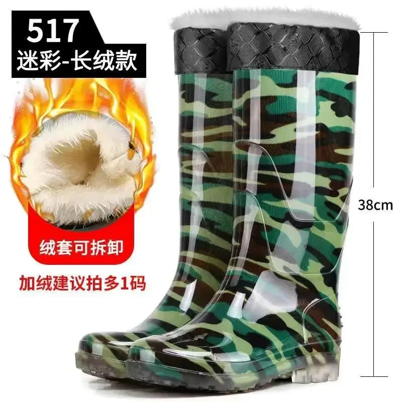 Camo Rubber Boots Men Anti Slip High Water Shoes Kitchen Waterproof Rubber Shoes Work Rain Boots for Fishing 2024
