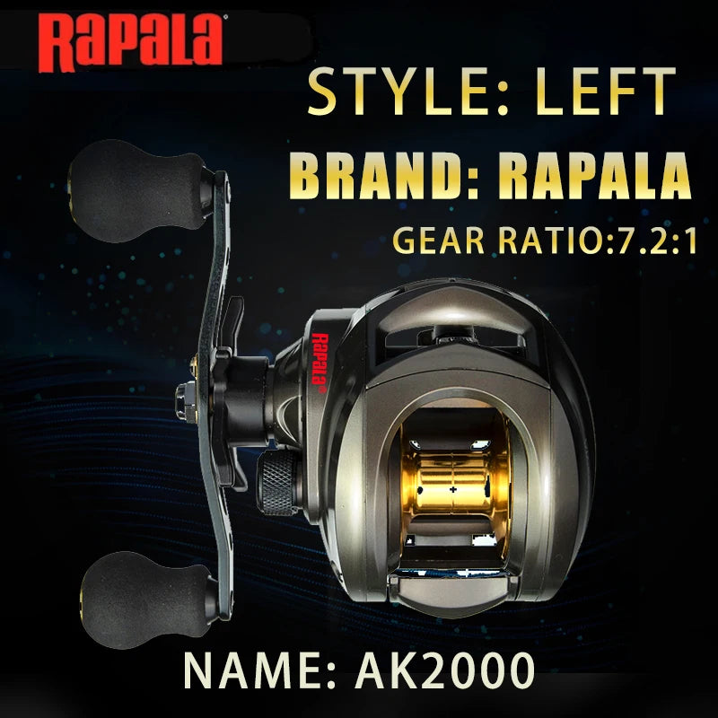 Original Rapala AK2000 Baitcasting Reel Betriel 8.0KG Max Drag 12 Bearing 7.2.1Gear Ratio Fishing Reel Baitcaster Reels