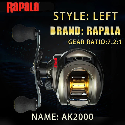 Original Rapala AK2000 Baitcasting Reel Betriel 8.0KG Max Drag 12 Bearing 7.2.1Gear Ratio Fishing Reel Baitcaster Reels