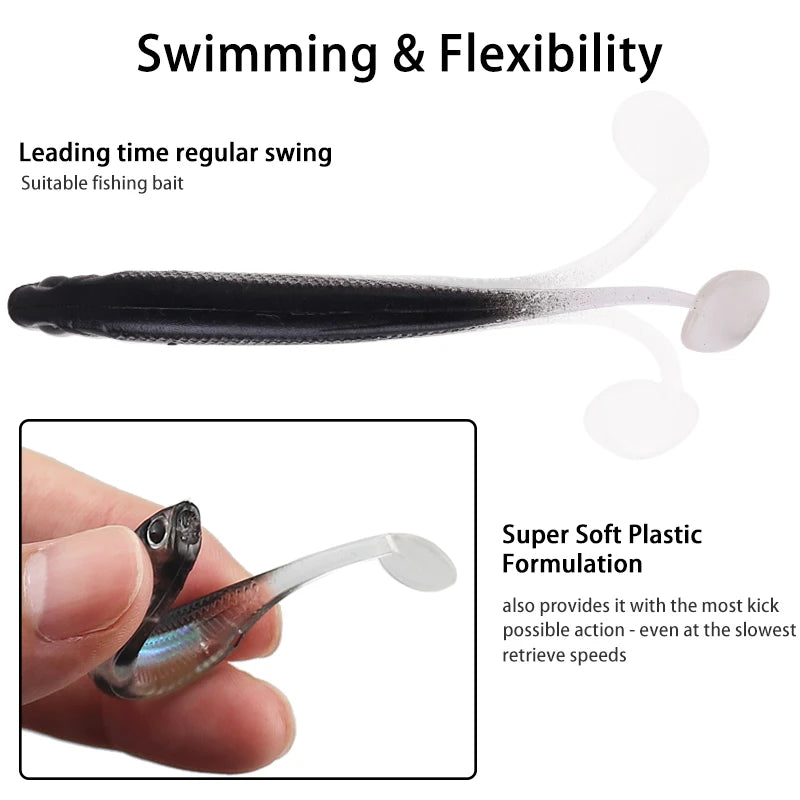 10Pcs/set Soft Plastic Fishing Lures Swimbait Lifelike Fishing Lures Minnow Bass Bait Paddle Tail Fishing Accessories