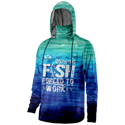 Mens Fishing Clothing Fish Forced to Work Tuna Camouflage Printed Sun Protection Face Mask Hoodies Outdoor Sports Breathable