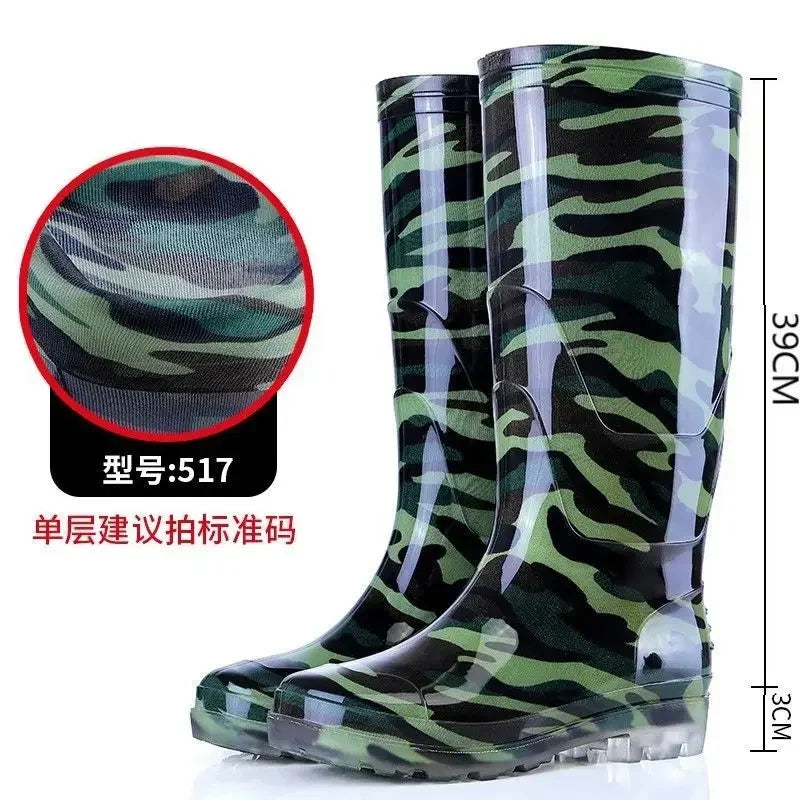 Camo Rubber Boots Men Anti Slip High Water Shoes Kitchen Waterproof Rubber Shoes Work Rain Boots for Fishing 2024