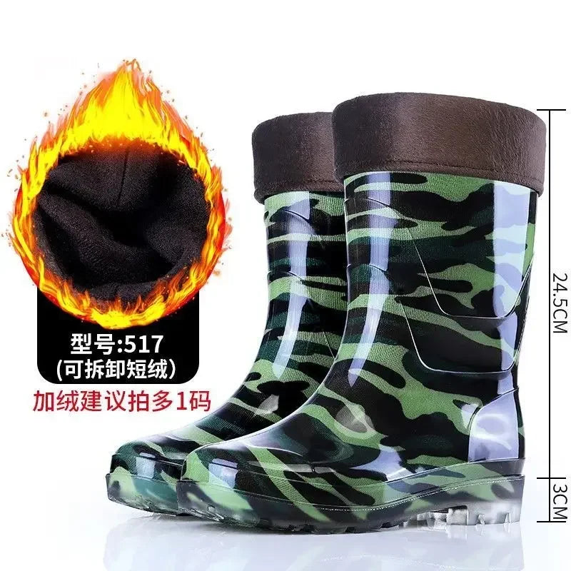 Camo Rubber Boots Men Anti Slip High Water Shoes Kitchen Waterproof Rubber Shoes Work Rain Boots for Fishing 2024