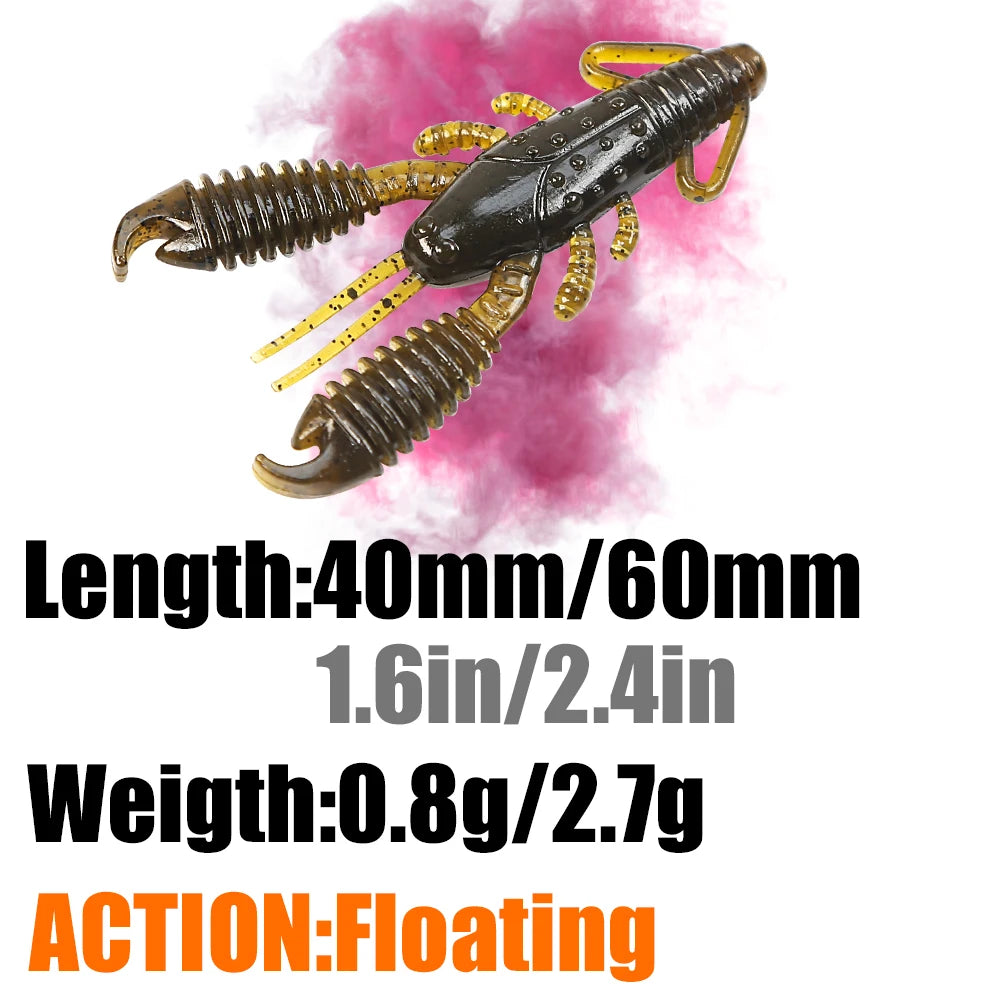 B&U Floating soft Lure 40mm/60mm Craw Shrimp Fishing Lures shrimp Lobster Soft Plastic Lure Fishing Lures