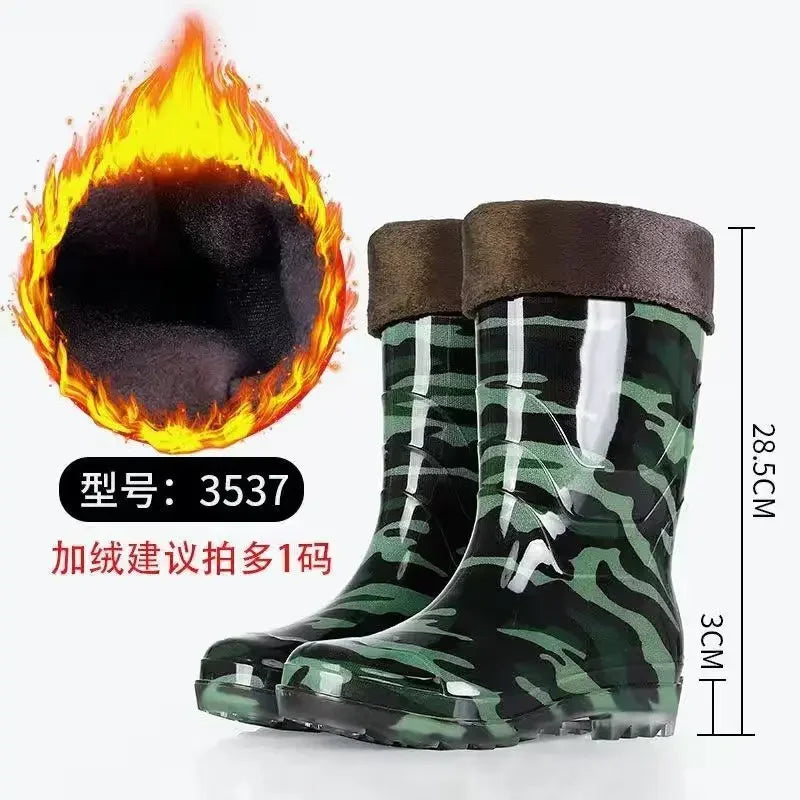 Camo Rubber Boots Men Anti Slip High Water Shoes Kitchen Waterproof Rubber Shoes Work Rain Boots for Fishing 2024