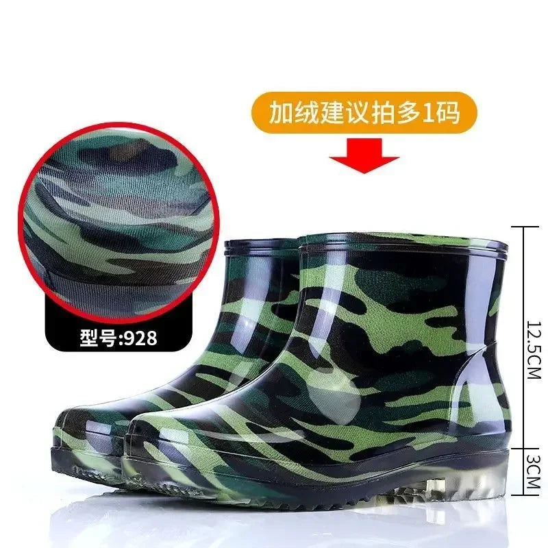 Camo Rubber Boots Men Anti Slip High Water Shoes Kitchen Waterproof Rubber Shoes Work Rain Boots for Fishing 2024