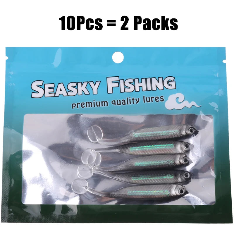 10Pcs/set Soft Plastic Fishing Lures Swimbait Lifelike Fishing Lures Minnow Bass Bait Paddle Tail Fishing Accessories