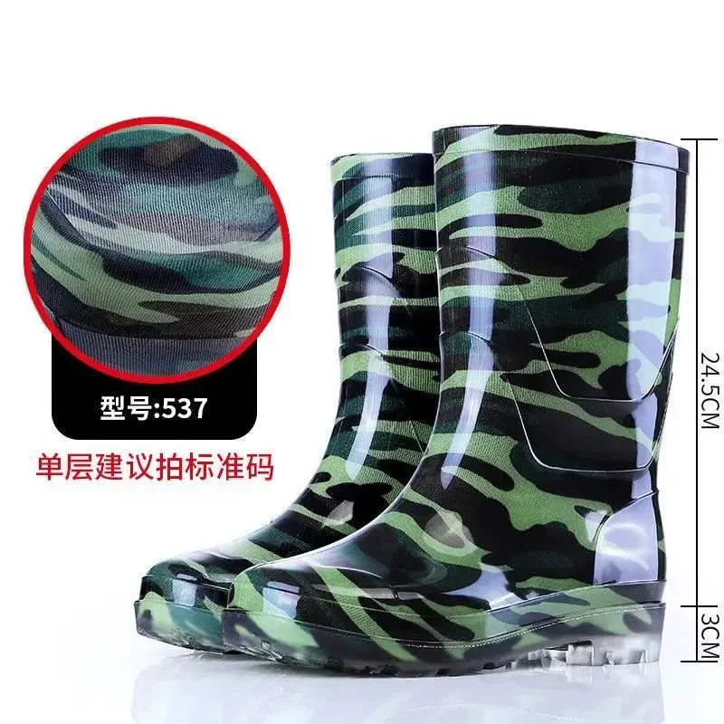 Camo Rubber Boots Men Anti Slip High Water Shoes Kitchen Waterproof Rubber Shoes Work Rain Boots for Fishing 2024