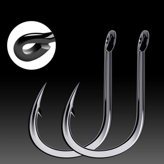 100pcs/box #3~12 High Carbon Steel  Fishing Hooks Pack with Hole Fishing Hooks Circle Black Barbed Hooks