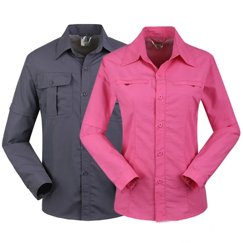 Outdoor Work Fishing Clothes Quick Dry Shirt Pants Men Women Summer Thin Breathable Hiking Climbing Clothes Two-piece Detachable